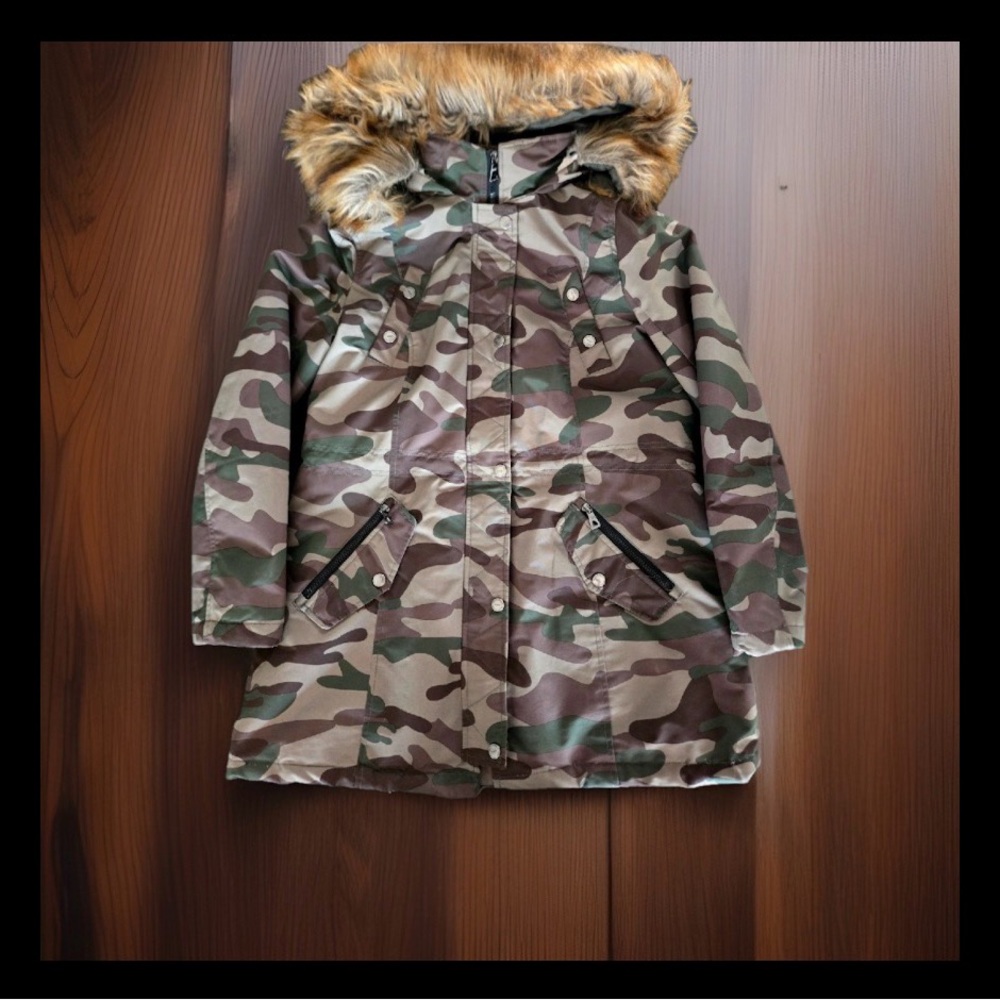 K Jordan Men's Camouflage Puffer Parka with Faux Fur Hood - Green Brown